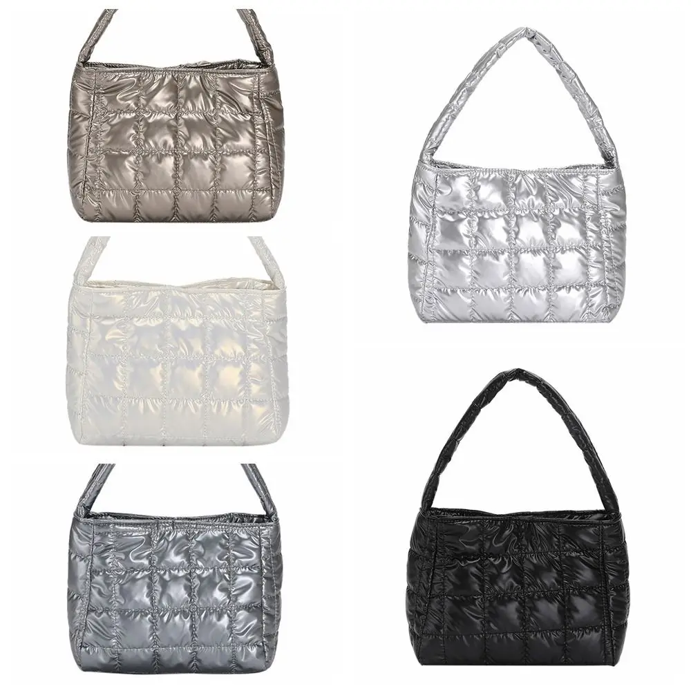 Moda macia algodão-acolchoado bolsa bordada commute para baixo algodão sacola grande capacidade simples saco inchado unisex