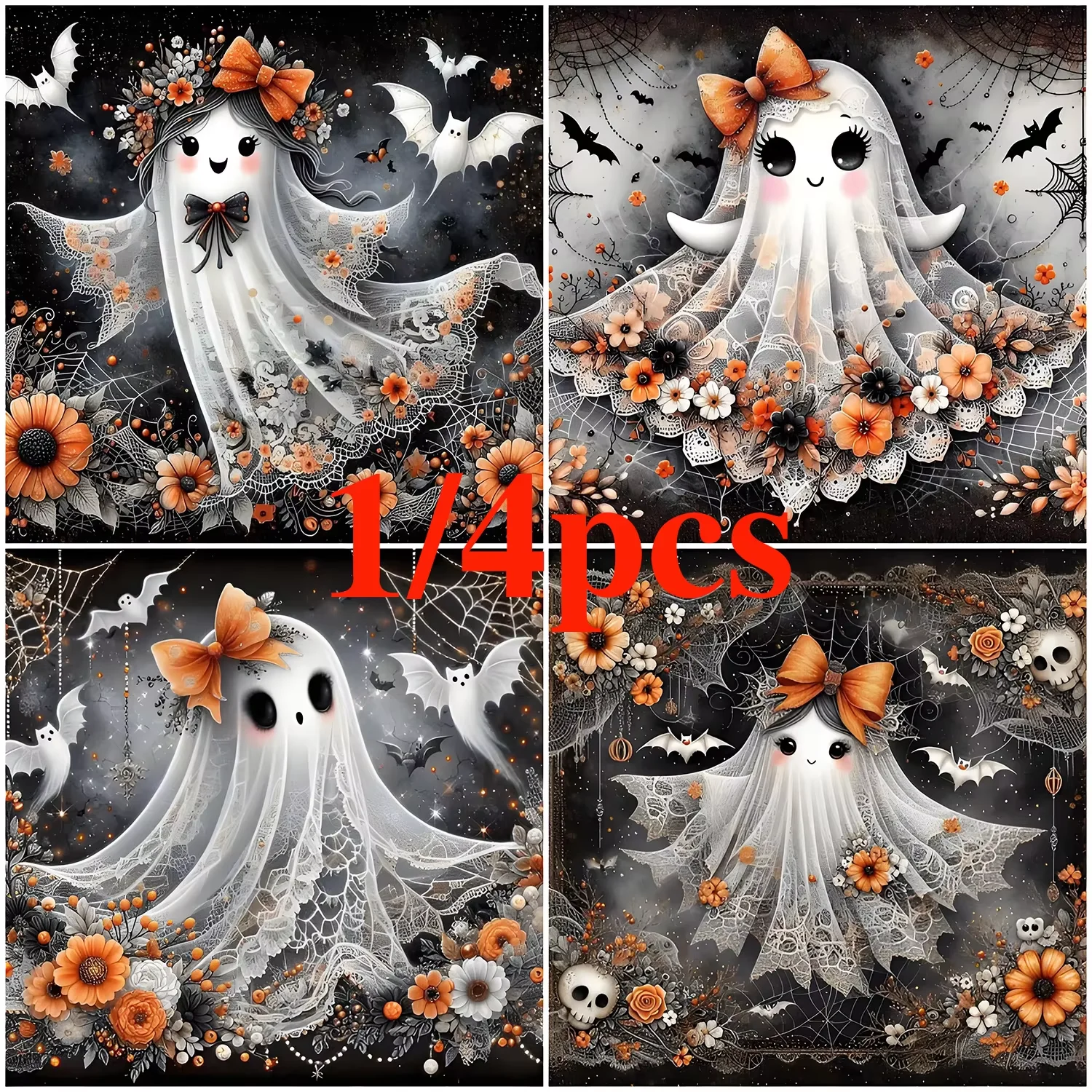 Flash Diamond Special Offer Diamond Painting, 4 different DIY diamond painting kits with special patterns of cute Halloween ghos