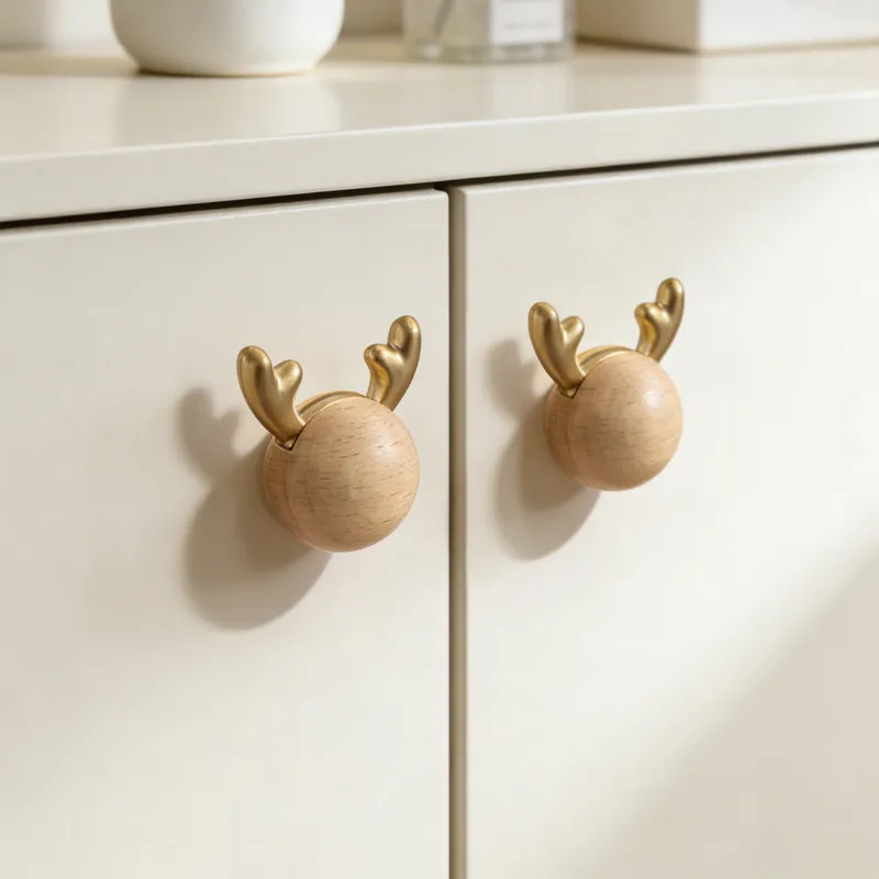 Kids Room Little Dragon Horn Walnut Cartoon Cabinet Wardrobe Drawer Single-Hole Chinese-Style Knob Original Design