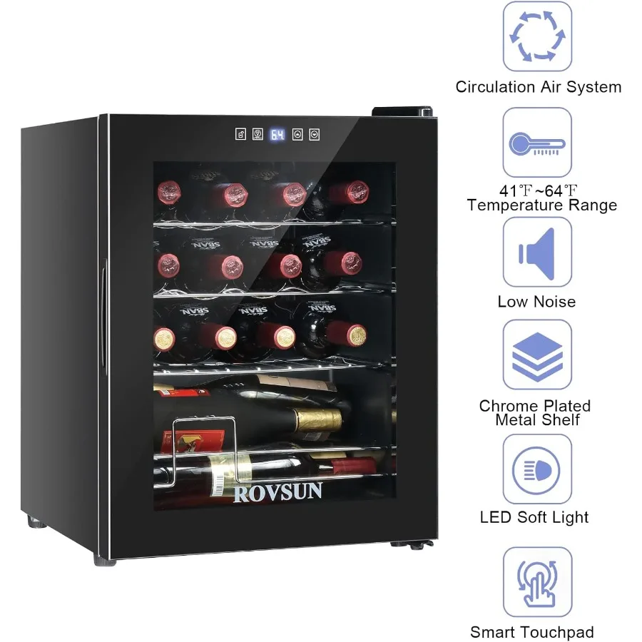 Refroidisseur de vin de 16 bouteilles, compresseur de réfrigérateur avec affichage numérique de la température, boisson autoportante à Zone unique