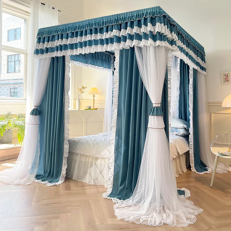 Latest Double Layers Princess Palace Mosquito Net with Frame Lightproof Three-door Bed Curtain Tent for Home Decoration