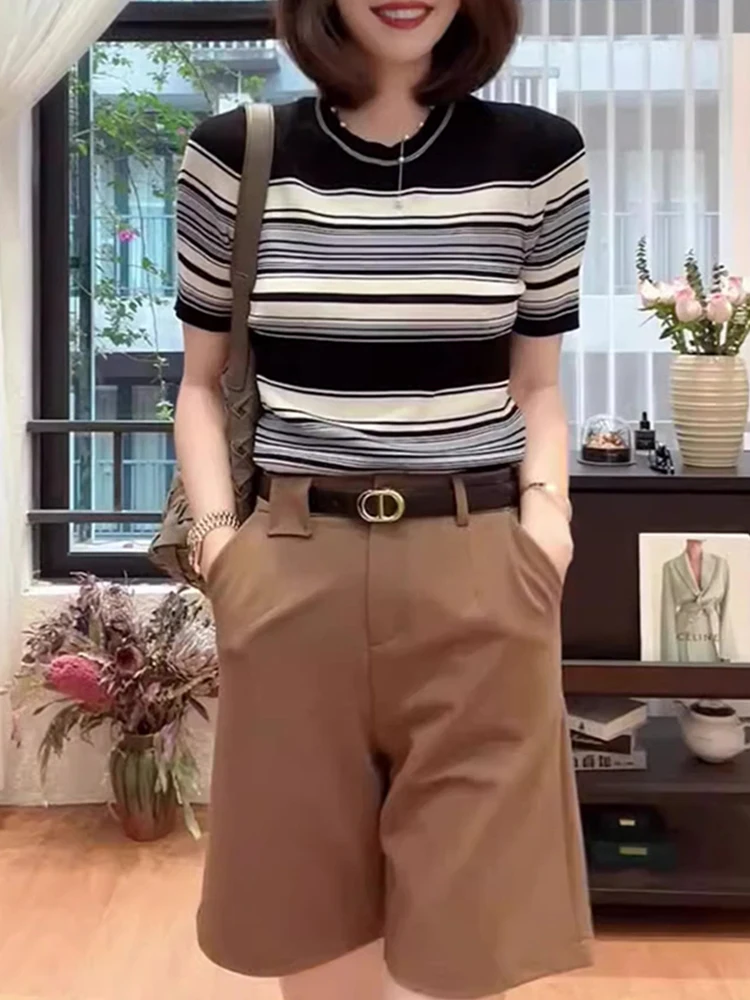 

Футболка Faionable Color Blo ort Sve Elastic для похудения, универсальная основа irt Sli Chic Overhead Top Commute Sle Ko...