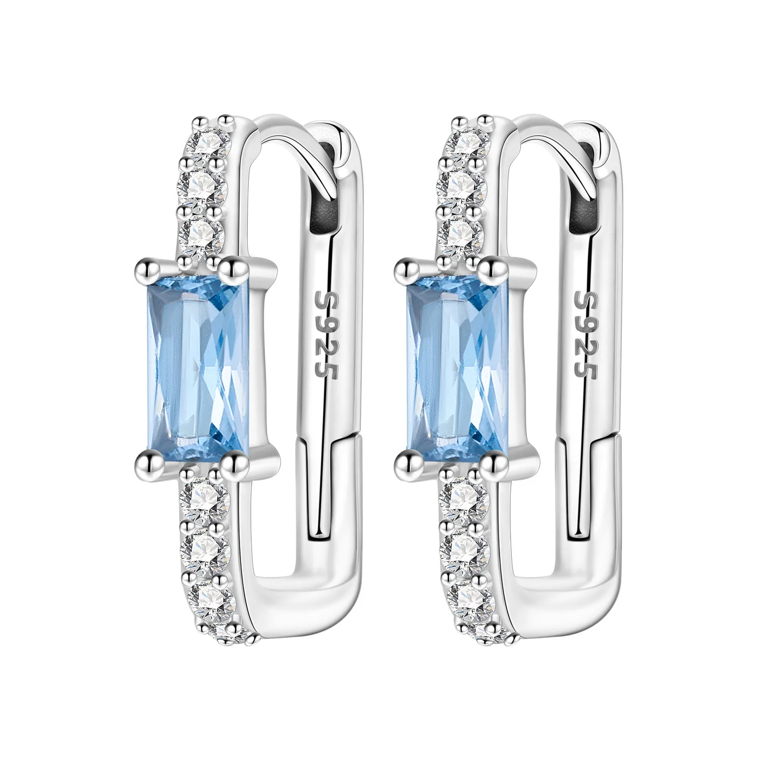 Orstarry Original Plata de Ley 925 diseño minimalista pendientes de circón azul pendientes de aro para mujer regalos de joyería de aniversario