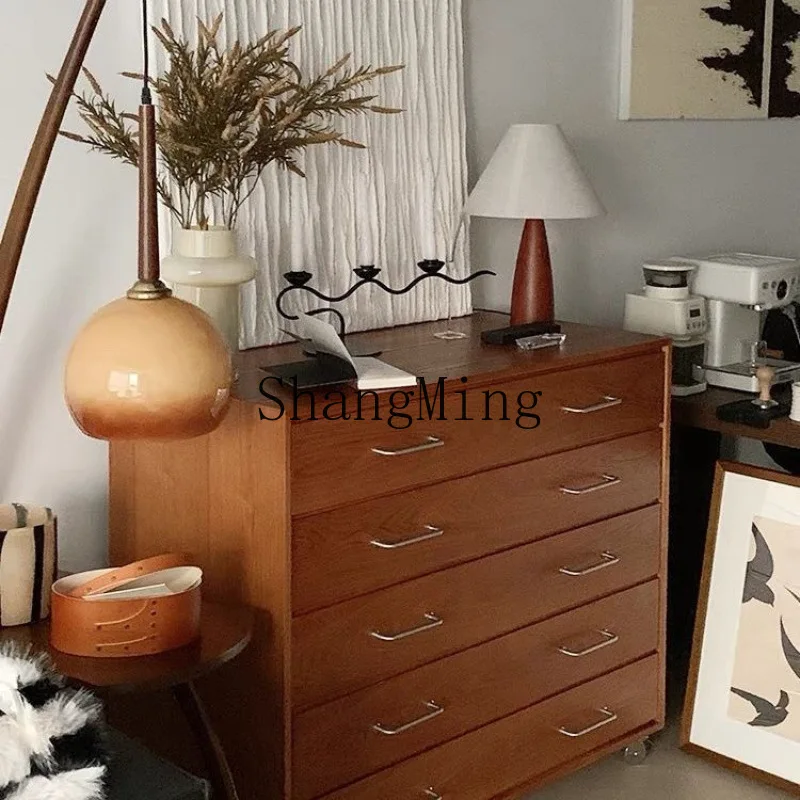 

FG solid wood retro five-bucket home dining side cabinet sofa solid wood drawer storage locker bedroom