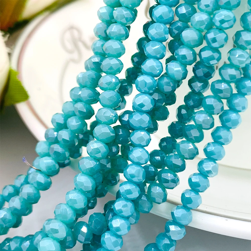 4/6/8mm Faceted Oval Blue Turquoise Plating Crystal Porcelain Jade Spacer Beads for DIY Jewelry Making Accessories 15