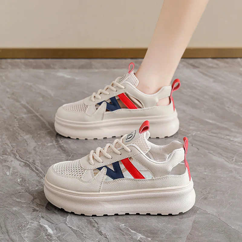 

2026 summer women's breathable hollowed out dad shoes versatile thick soled height increasing sports and leisure board shoes