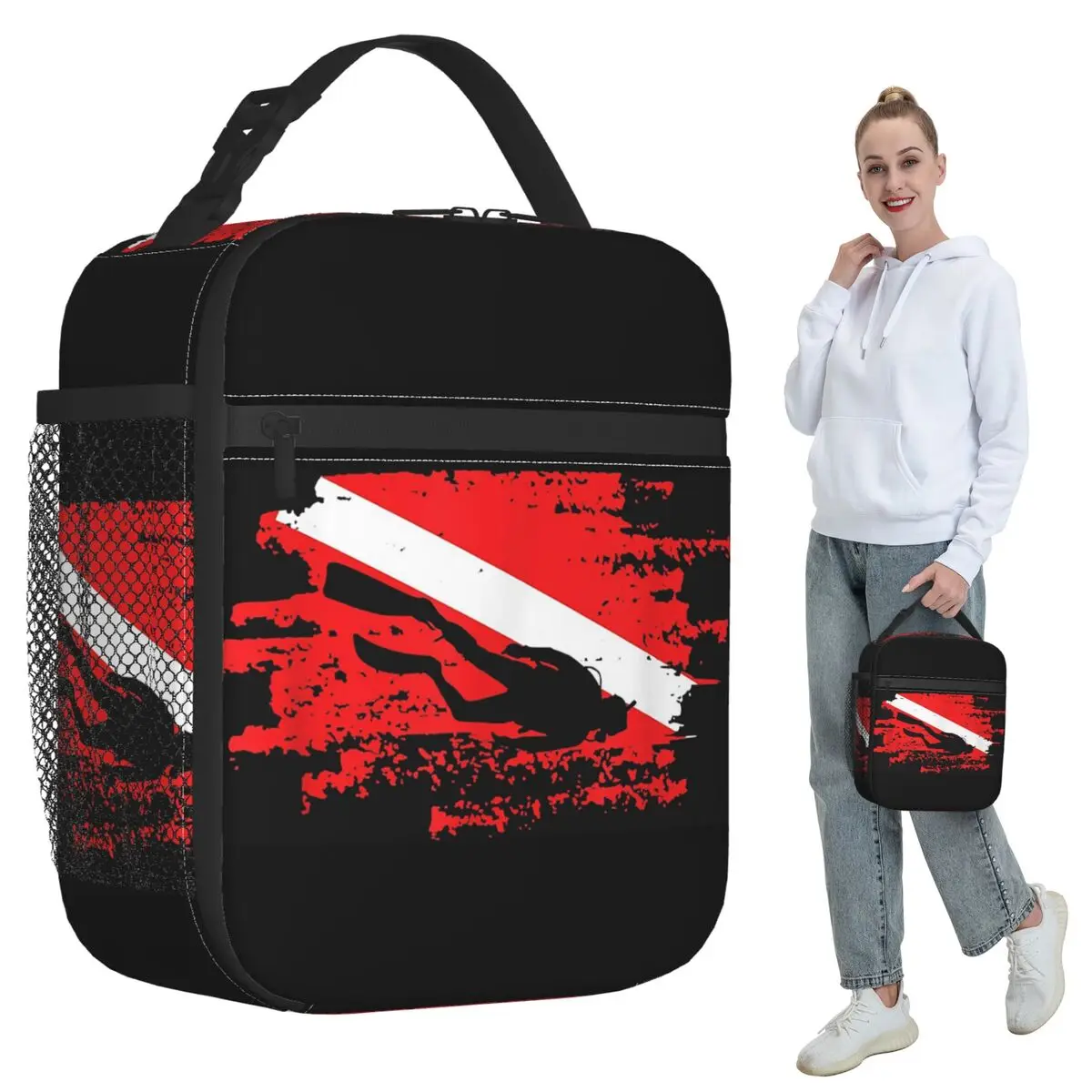 Scuba Diving Diver Down Flag Marine Diver Dive Insulated Lunch Bag for Women Office Cooler Thermal Food Box Tote Lunch Boxes