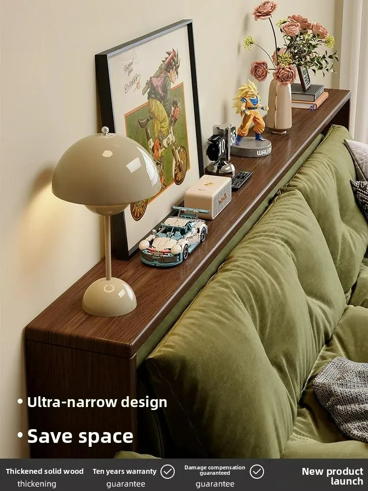 Solid wood sofa, backrest cabinet, rear shelf, long strip storage cabinet at the end of the bed, clip gap storage,narrow table