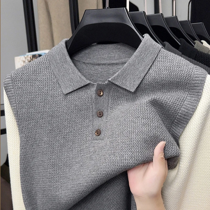 

2025 Men's Handsome Solid Color Long Sleeved Knitted Sweater Slim Fit Autumn Spring and Autumn Base Shirt Round Neck Versatile