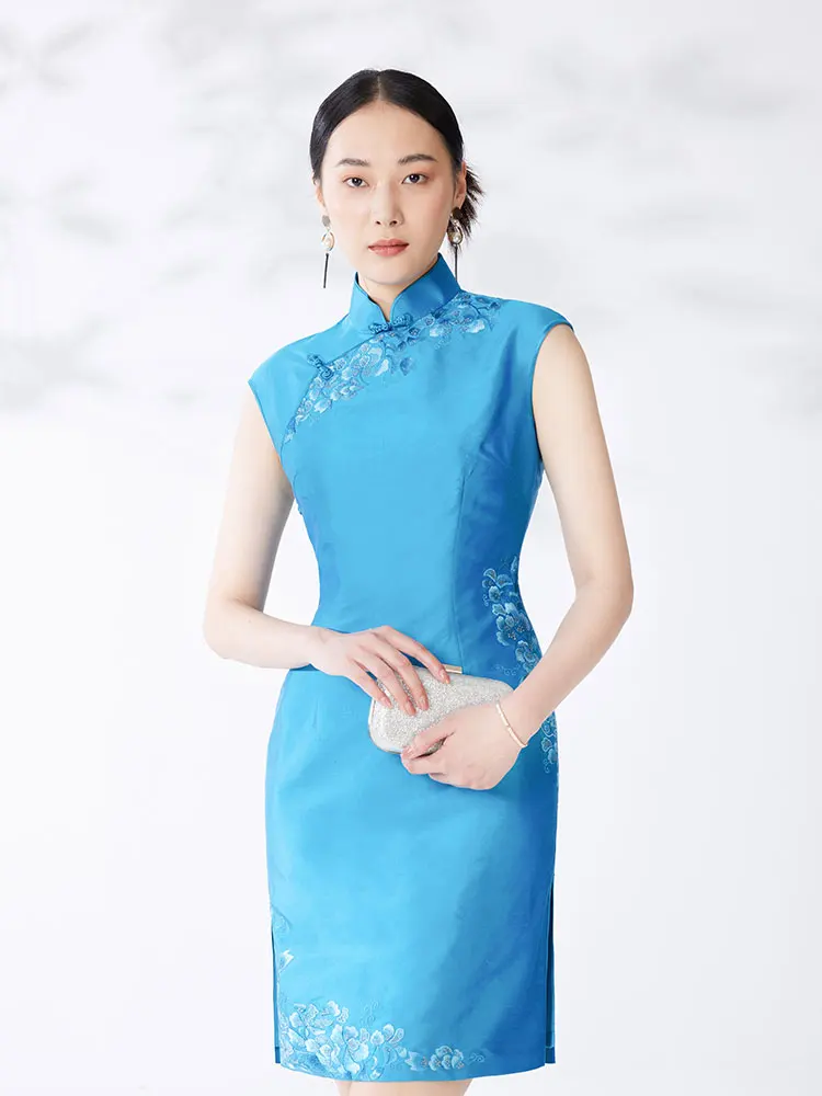 

Модное облегающее платье из тайского шелка ручной работы, новинка 2025 года, винтажный стиль, с квадратным вырезом, без рукавов, для банкета