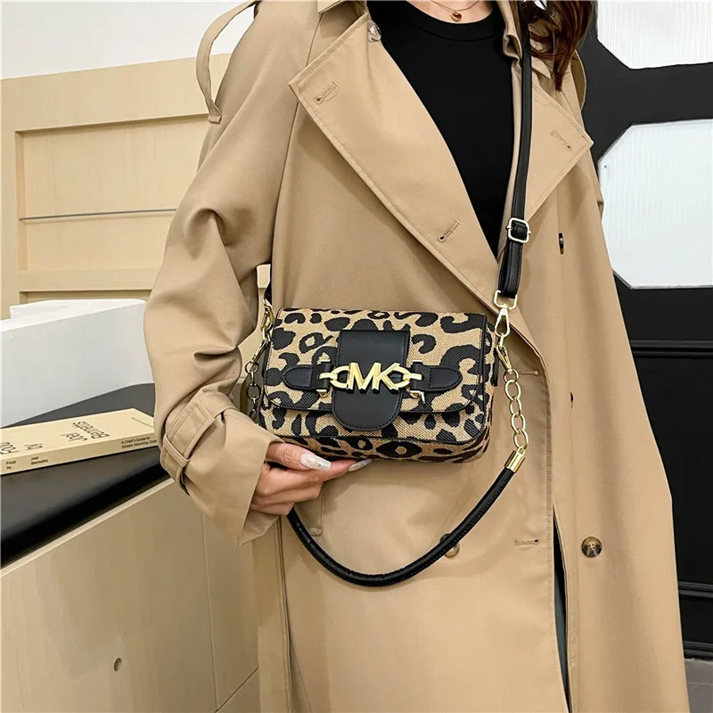 

Hot Selling Women's Leopard Print Contrasting Colors Bag Letter Design Chain Versatile Shoulder Messenger Bag