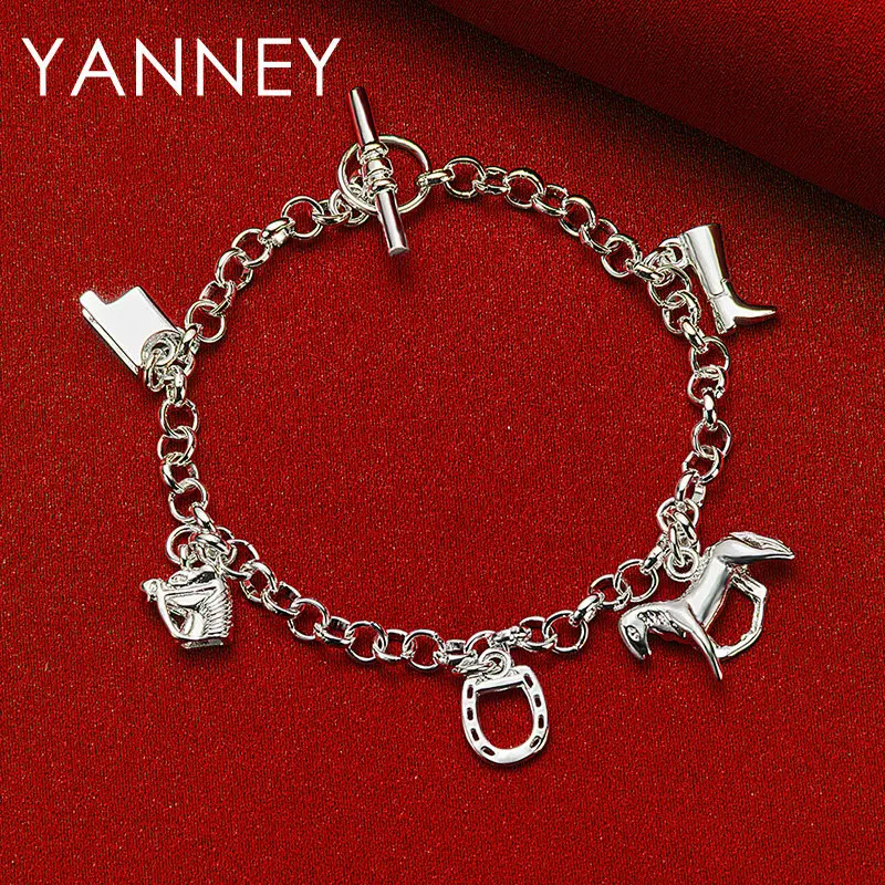 

Charm 925 Sterling Silver 8 Inches Exquisite Horseshoe Pendant Bracelet For Men Women Fashion Hip Hop Jewelry Wedding Party