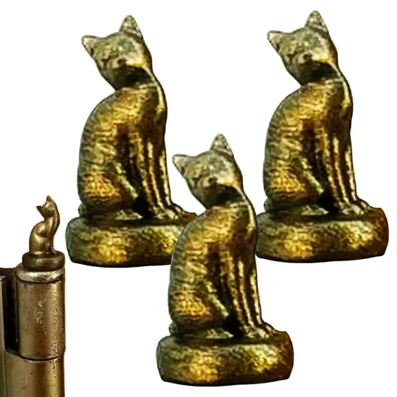 3pcs Vintage Cat Door Hinge Heads Decorative Topper Bronzed Animal Hinge Head Magnet Door Hinge Pin Topper Furniture Hardware