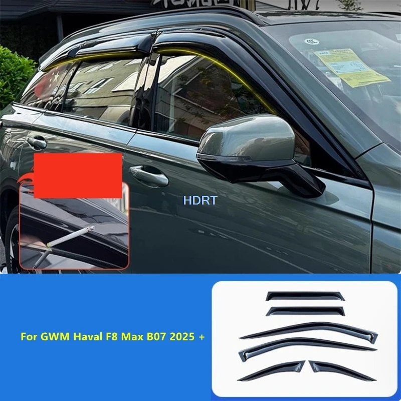 

For GWM Haval F8 Max B07 2025 + Car Styling Door Window Visor Deflector Sun Rain Awning Shelter Weather Shield Cover Accessories