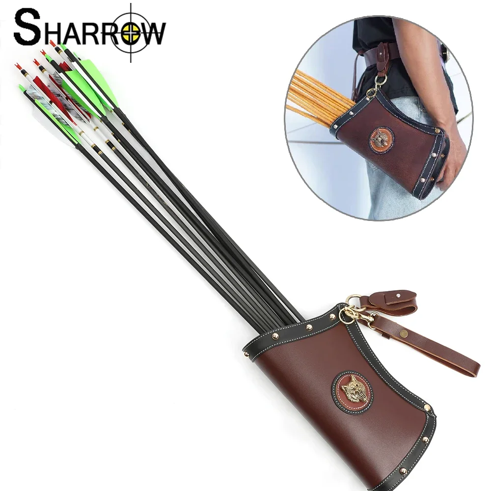 

Archery Cowhide Quiver Waist Carry Large Capacity Arrow Holder Storage Bag Traditional Longbow Recurve Bow Hunting Shooting