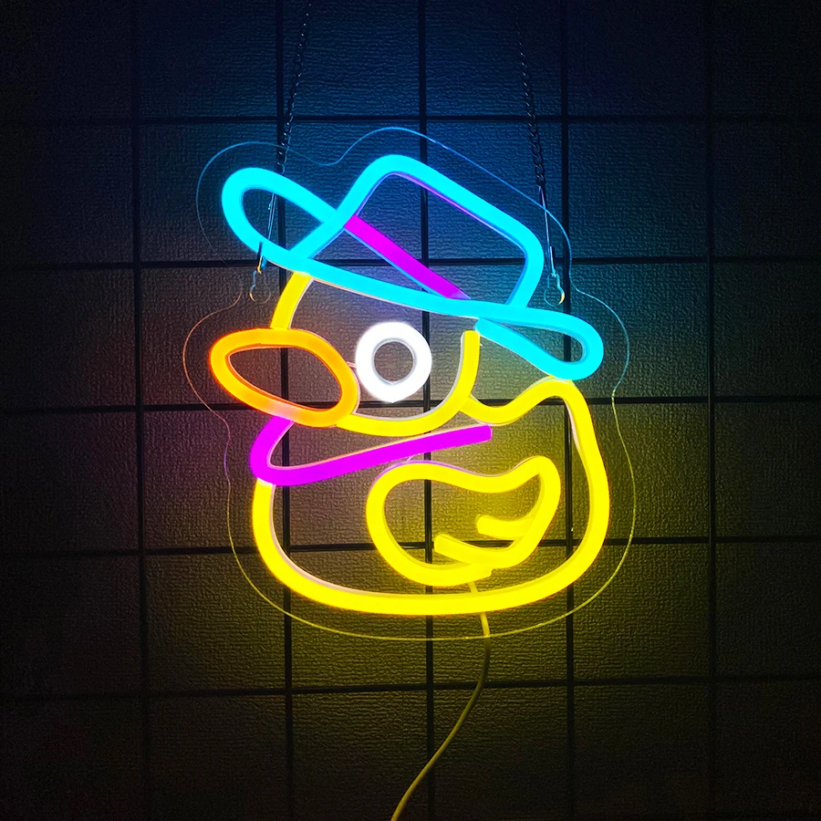 Sinais de néon da série de pato dos desenhos animados, ícones de led de pato amarelo bonito feitos à mão, usados para quarto, casa, sala de jogos, bar, decoração de arte de escritório.