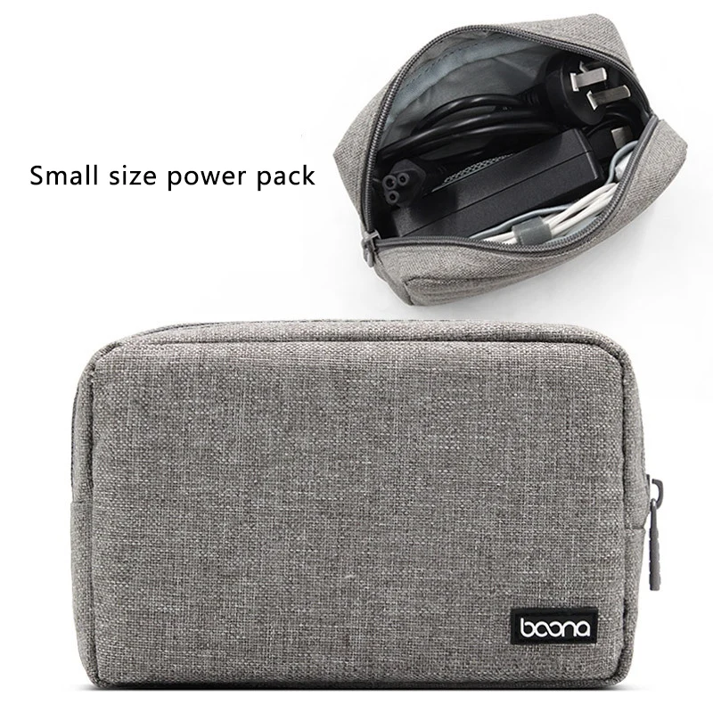 BOONA-Bolsa de almacenamiento portátil para viaje, bolsa de almacenamiento multifuncional para portátil, adaptador de corriente, Banco de energía, cargador de Cable de datos, gris