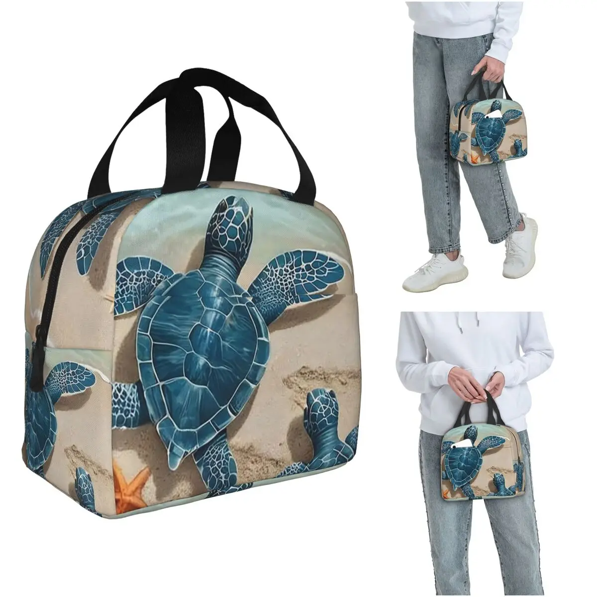 

Изолированная сумка для обеда с изображением морской черепахи на пляже для женщин и детей, портативные контейнеры для еды, термосумка для обеда