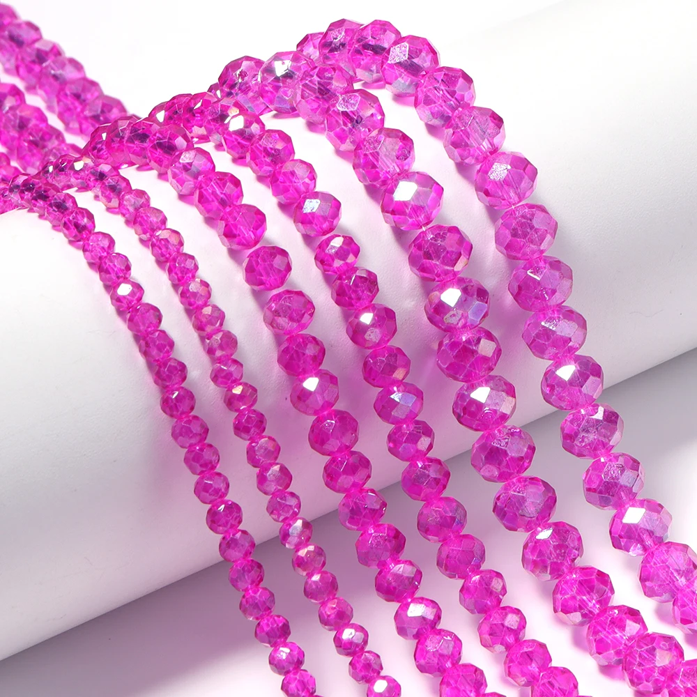 1strand Hotpink Transparent Faceted Abacus Glass Beads Crystal Loose Spacer Bead For Jewelry Making DIY Necklace Bracelet