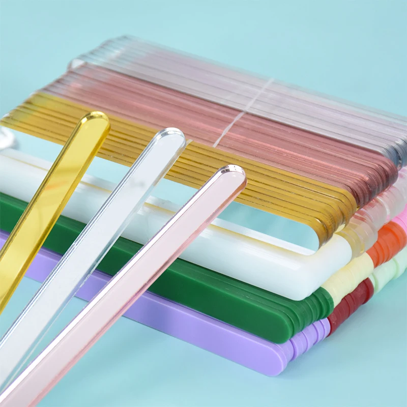 10pcs Acrylic Polychrome Ice Cream Sticks Summer Popsicle Sticks Kitchen Handmade Diy Popsicle Stick Cake Stick Kitchen Decor
