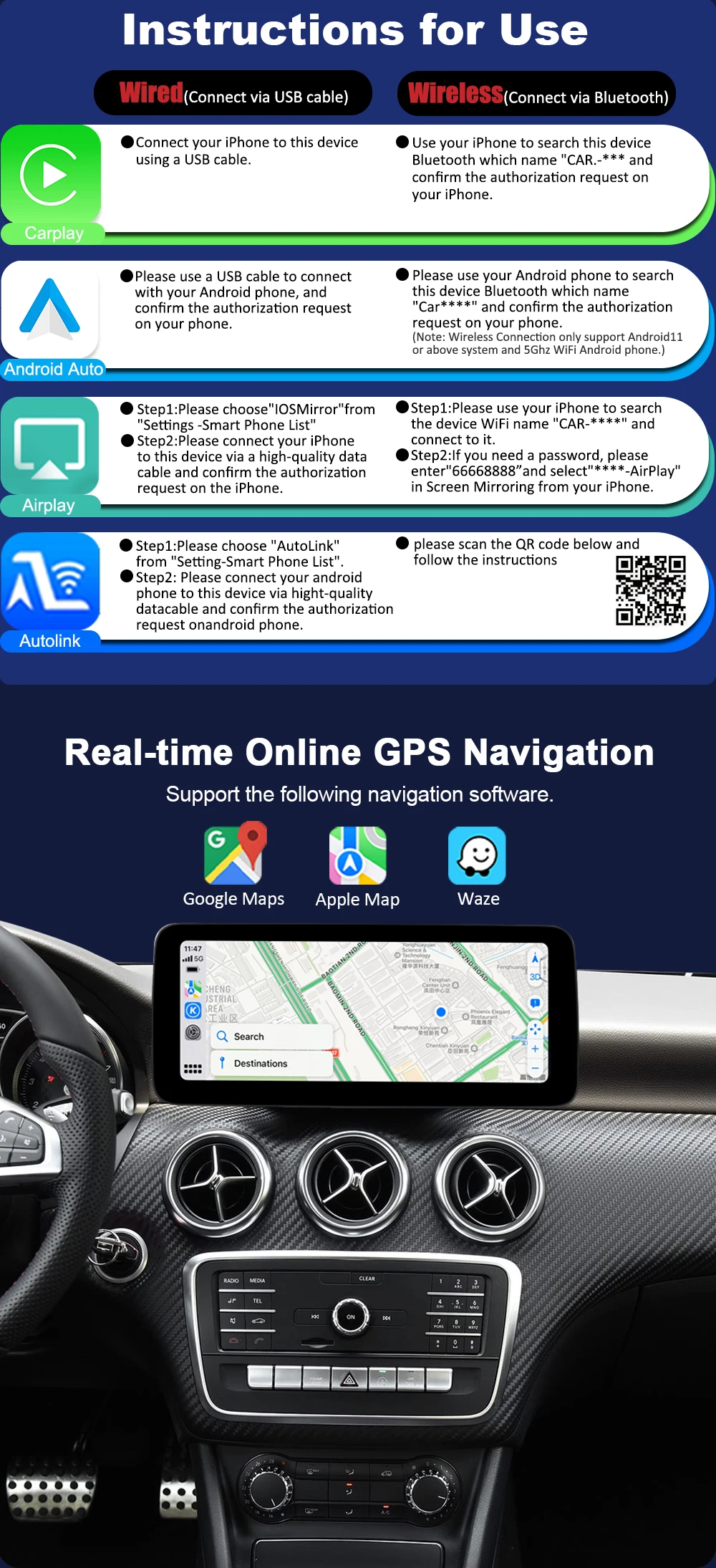 10.25“ Linux Autoradio For Mercedes Benz CLS Class W218 X218 2010-2018 Multimedia Player Wireless Carplay Android Auto BT GPS