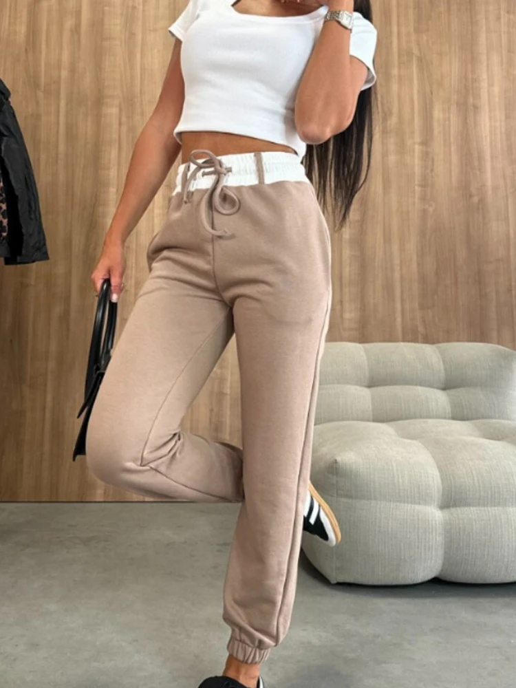 신축성 있는 허리 포켓 디자인 커프드 스웨트팬츠