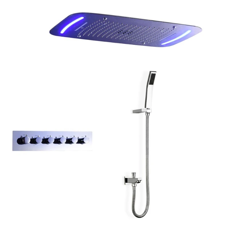 Luxury style spa massage multifunctional fog waterfall shower head colorful led light rain bath shower faucet set