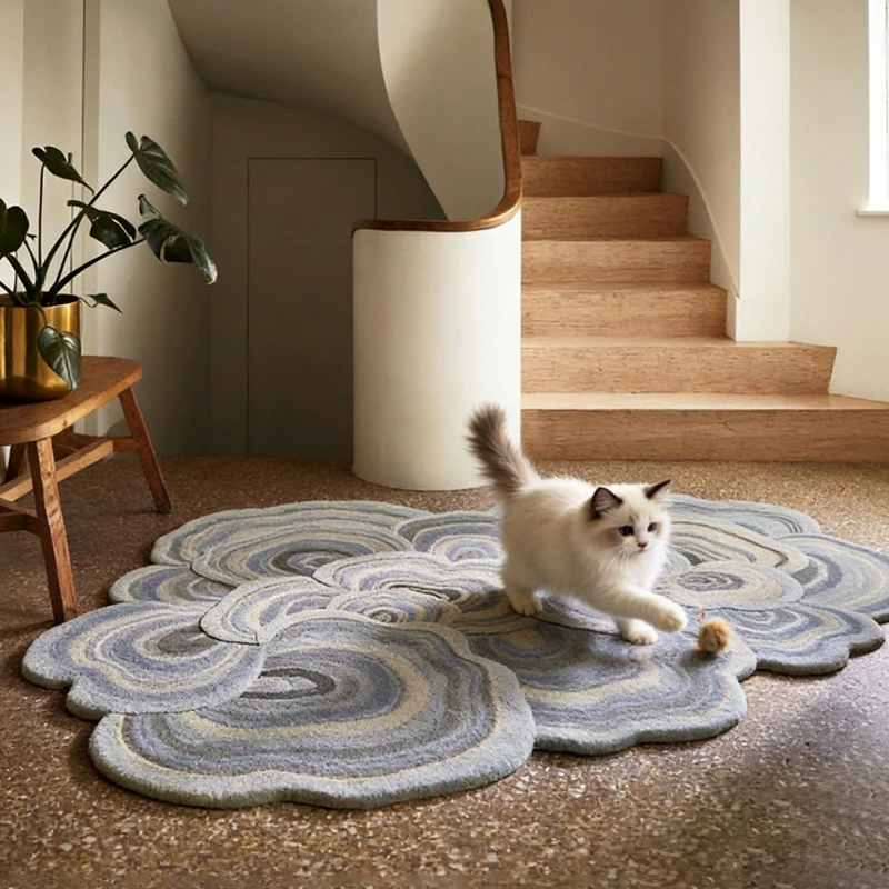 Premium special-shaped irregular handmade living room carpet, light luxury bedroom study bedside blanket