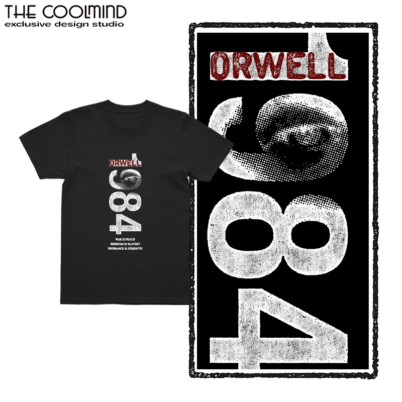 Coolmind U0014-T2 1984 Graphic Print Men T Shirt O-Neck Loose Tshirt Men 100% Cotton Tee Shirts