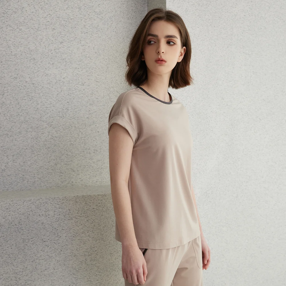 K2192W  Pima Cotton Tshirt Tops for Ladies T-Shirt Luxury Clothes Summer T Shirts Women\'s Clothing