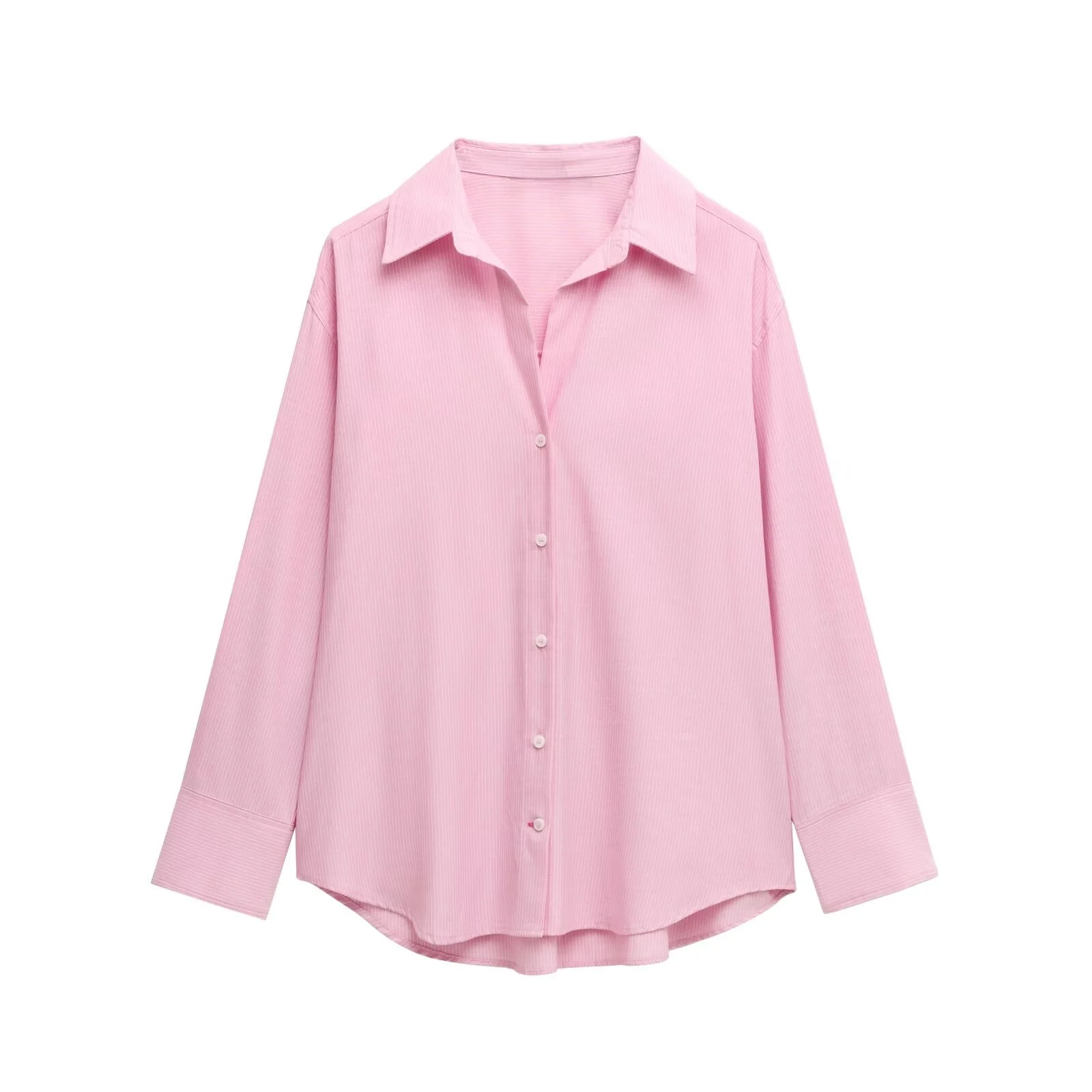 

PB&ZA2025 Summer New Women's Casual Commuting Single-breasted Striped Oxford Long-sleeved Lapel Simple Loose Shirt