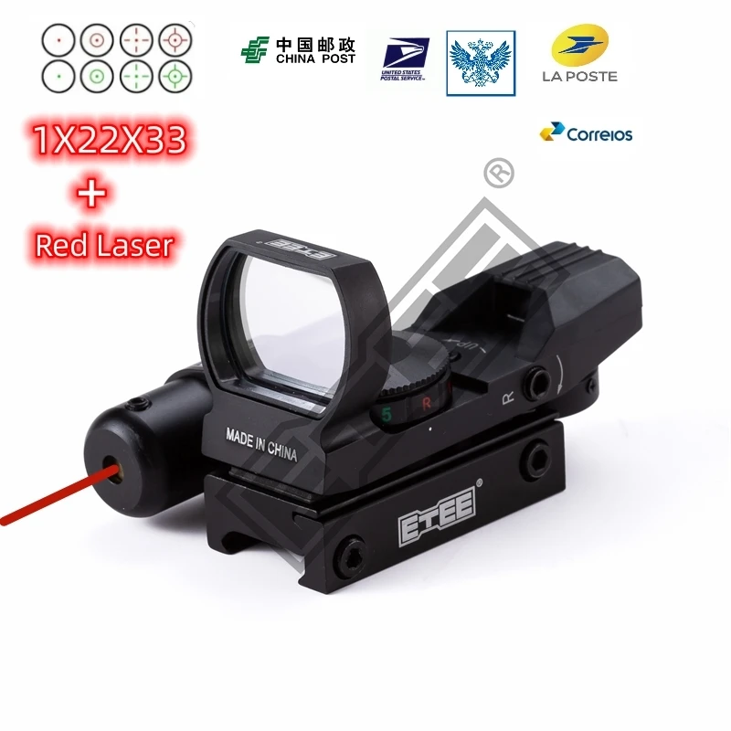 ETEE Tactical Optics 1X22X33 Refraction Red Dot Holographic Multiple Aiming Points Red Laser Green Laser 2-In-1 Combined Sight