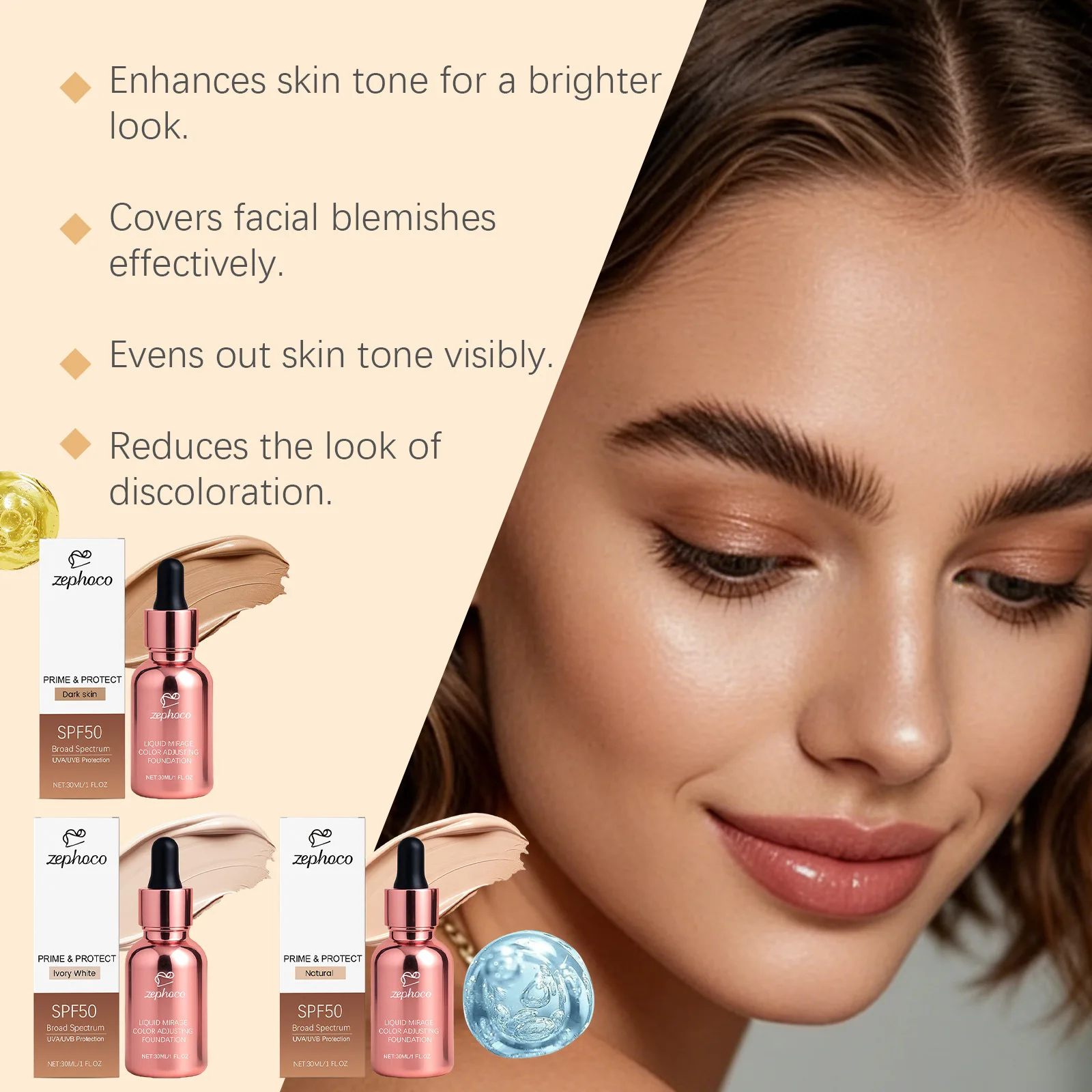 Vloeibare foundation make-up Lichtgewicht, natuurlijk dekking Blemishe Flaw Waterproof Oil-Control Concealer Kleurcorrigerende CC Cream