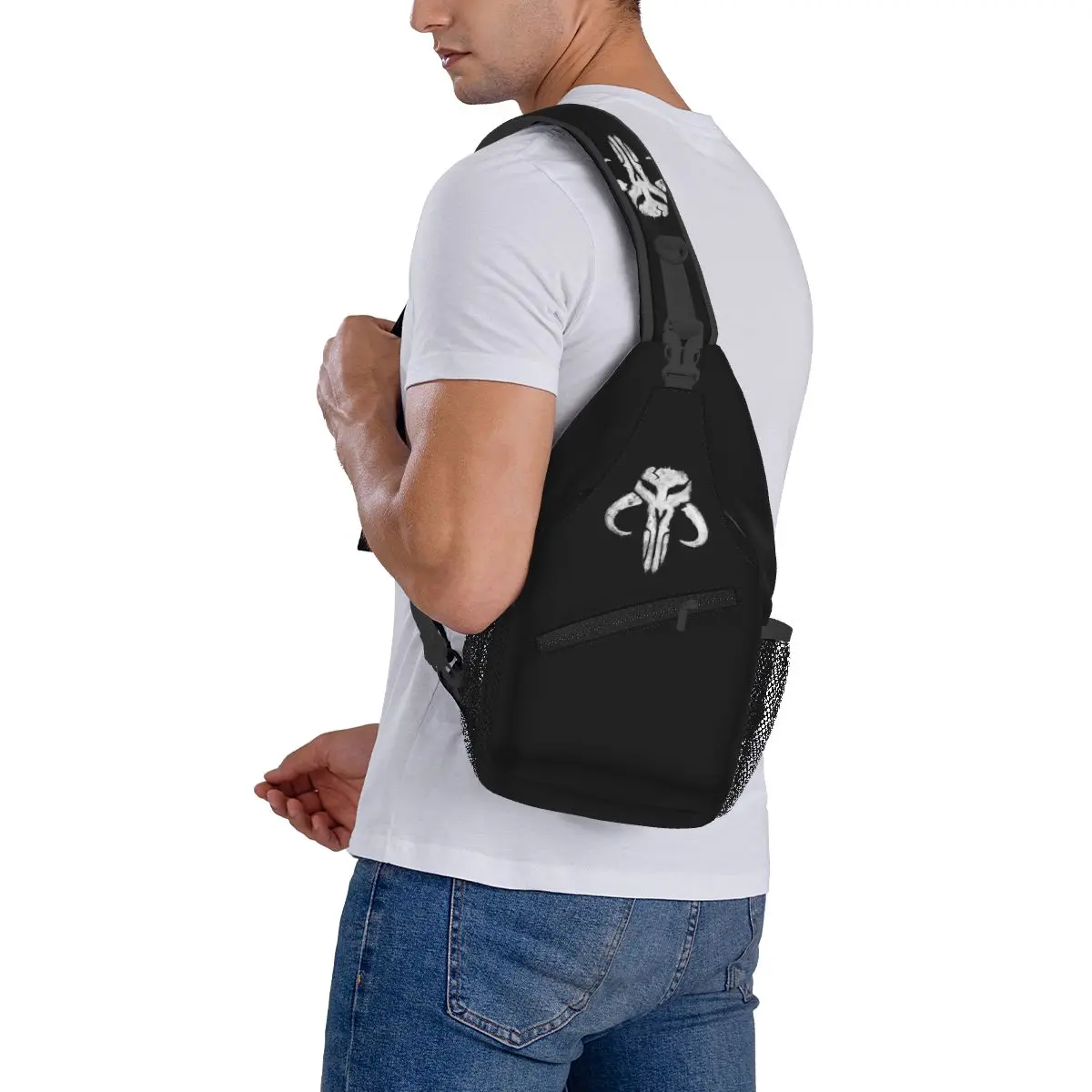 Mando Skull Bolso de pecho para hombre, bandolera, mochila, bolso de pecho, viaje, senderismo, mochila, bolso de hombro