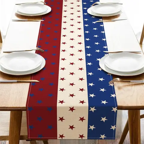 Patriotic Red White Blue Table Runner American Flag Stars Stripes Kitchen Dining Table Runner for Independence Day BBQ Party