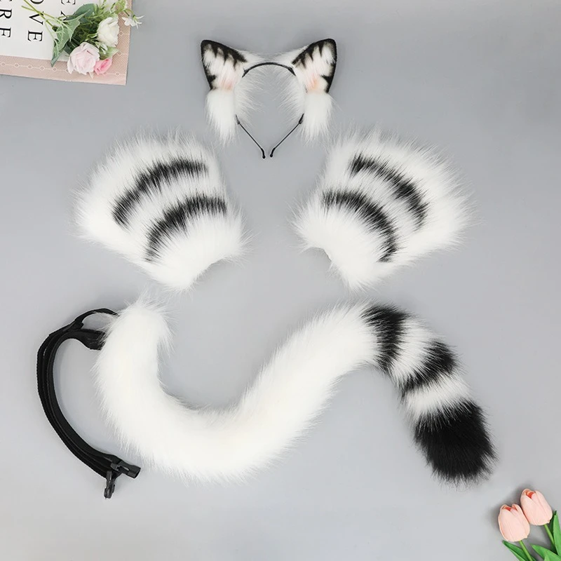 New Hand Made Cat Ears Cosplay Costume Set Plush Cat Tail Ear Paws Gloves Kit for Anime Accessories Headwear Neko Fantasy Set