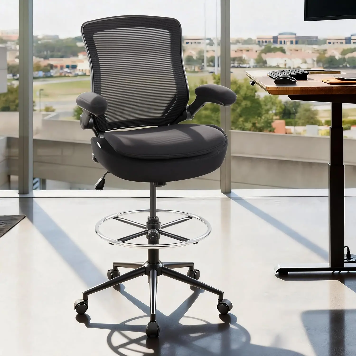 Ergonomic Office Chair with Double Seat Cushion – Mesh Desk Chair Without Arms for Space Saving, Adjustable Swivel, Customized