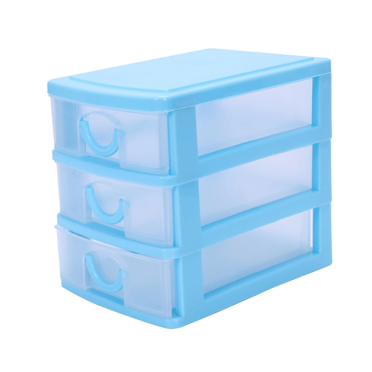 Mini translucent Drawer type plastic Storage Box（Blue 3 Layers）