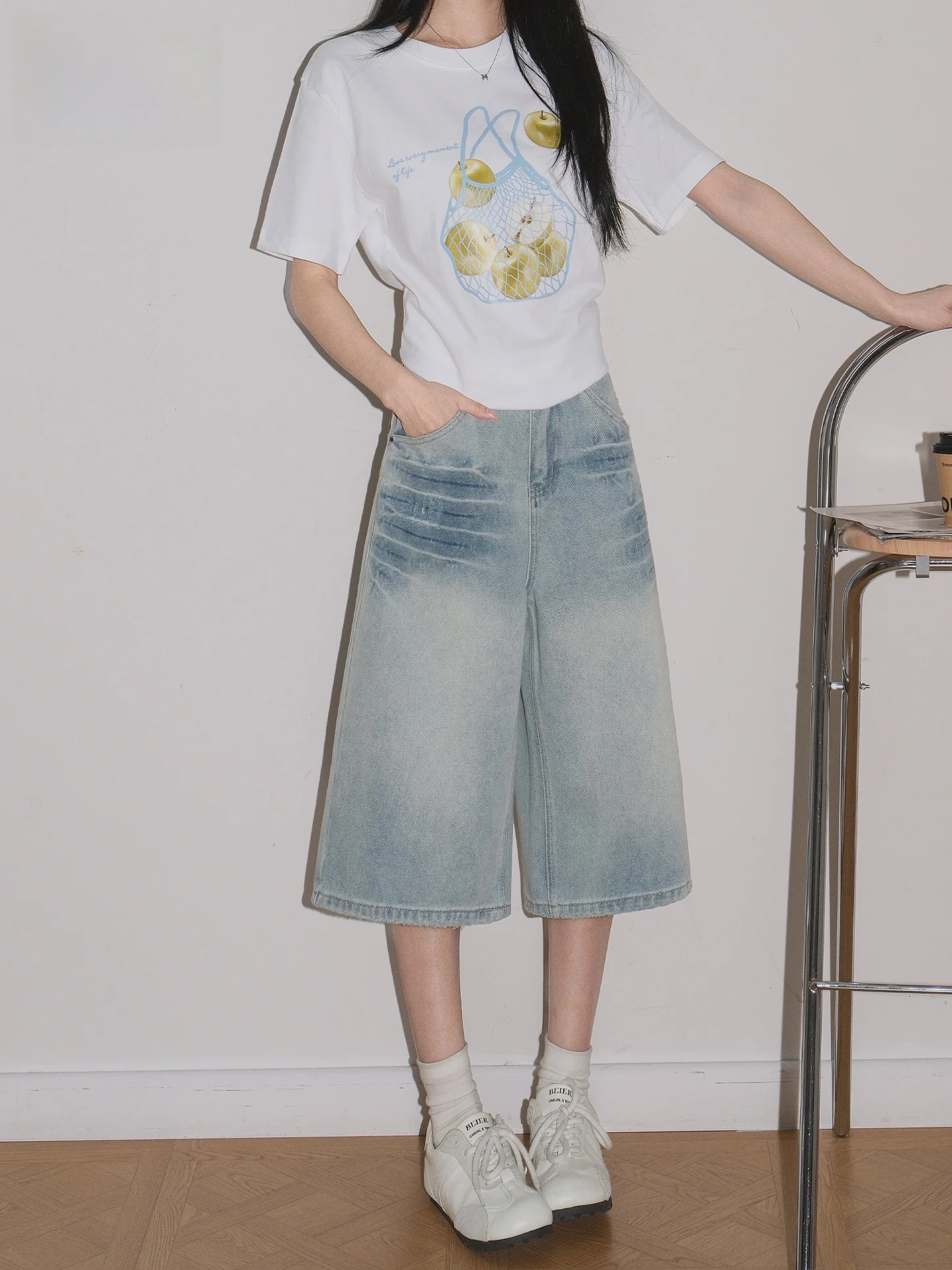 

American Style High Waist Seven-Foot Women's Jeans Loose Wide Leg Pants Draping Lazy Style Summer Casual High Waist Jeans