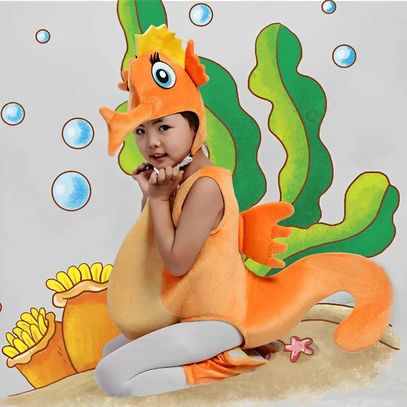 Disfraces de caballito de mar y cangrejo para niños, disfraz de Halloween para niños y niñas, traje de actuación de animales en el océano para vestir sd34g