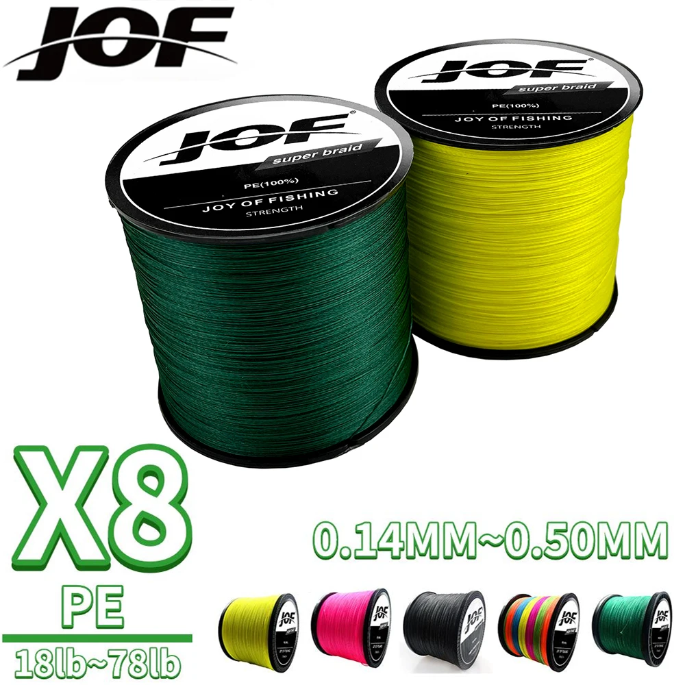 JOF 8 Strands Colorful Japanese Braided Fishing Line x8 Seabass Leader Multifilament PE Lines 18-78LB Cord 0.14mm-0.5mm 300M