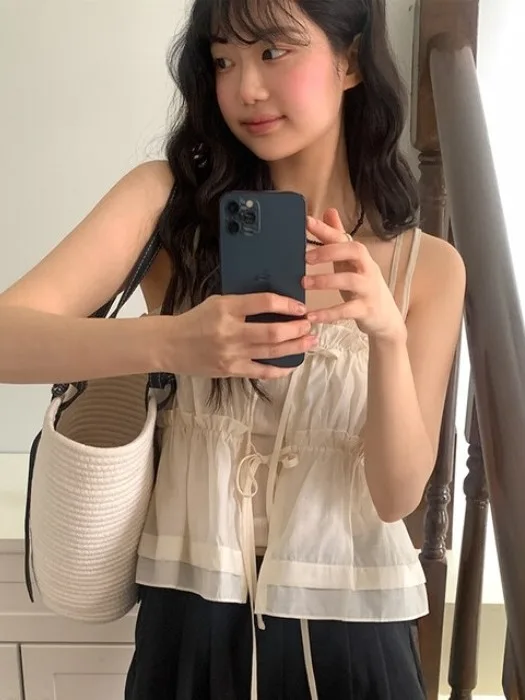 

Корейский милый жилет на бретельках, женская летняя верхняя одежда, кружевной сексуальный узел с завязками спереди и многослойный модный топ