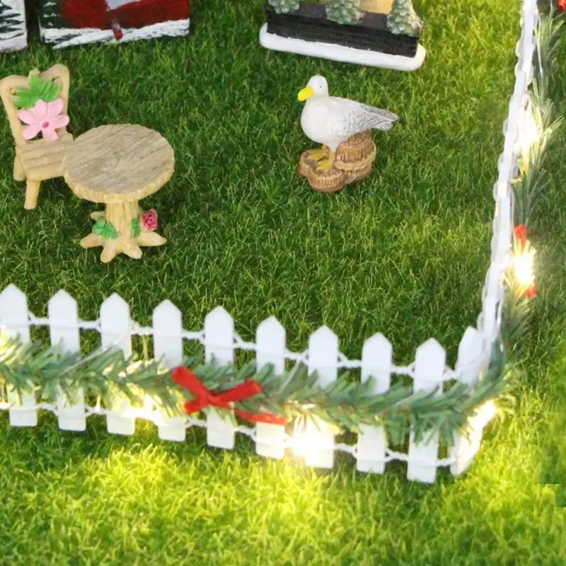 Mini Small Fence with LED Light Miniature Scene DIY Material Gardening Potted Wood Small Fence Christmas New Year Decoration