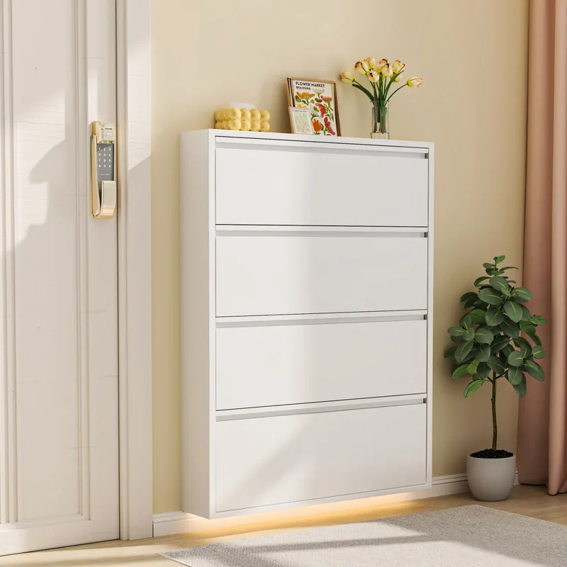 Ultra-thin tipping bucket shoe cabinet, wrought iron, simple dustproof, extremely narrow, large-capacity household entrance