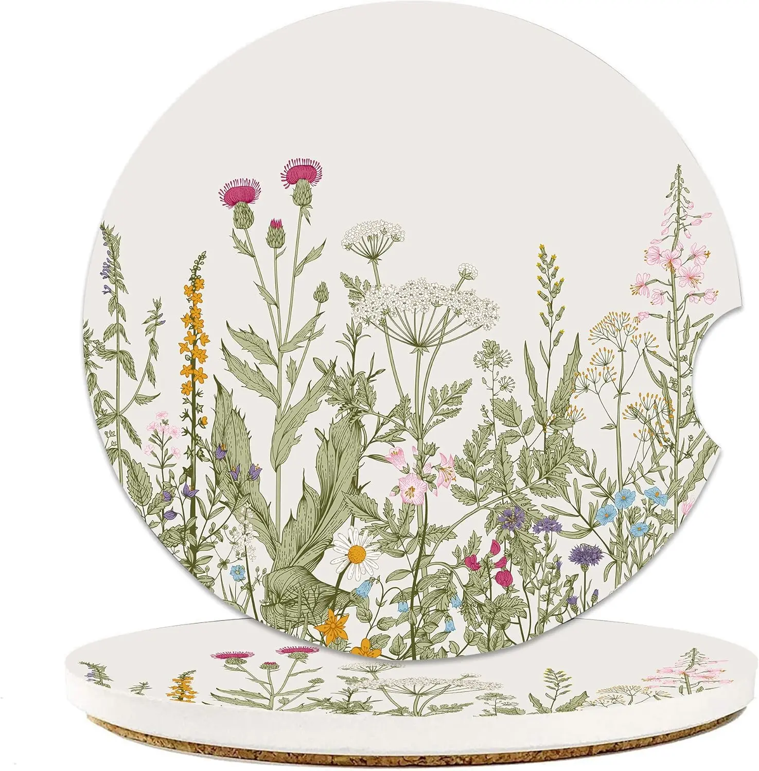 

Herbs and Wilds Flowers Car Cup Holder Coasters, 2 Pack Cup Coasters Car Accessories Interior Aesthetic for Men Women, Absorbent