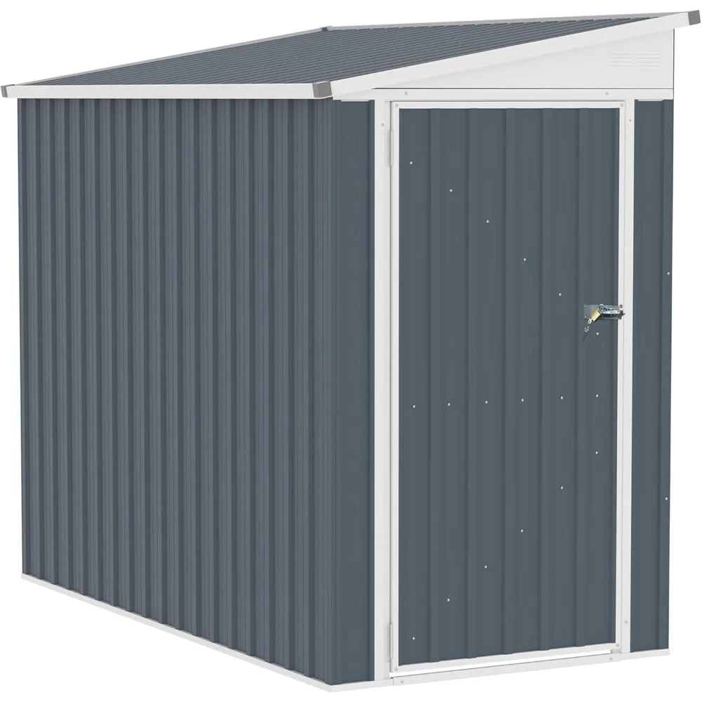 

4' x 8' Metal Outdoor Storage Shed, Lean to Storage Shed, Garden Tool Storage House with Lockable Door and 2 Air Vents for Back