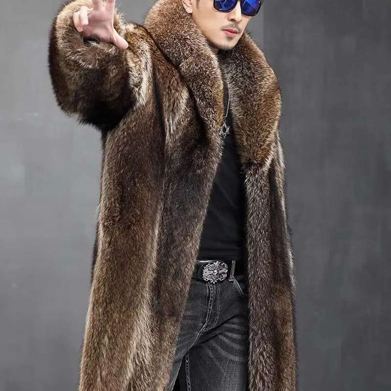 Winter Men's Imitation Small Raccoon Fur Coat New Mink Overcoat Warm Clothes Handsome Fashion Casual Long Suit Collar Jackets