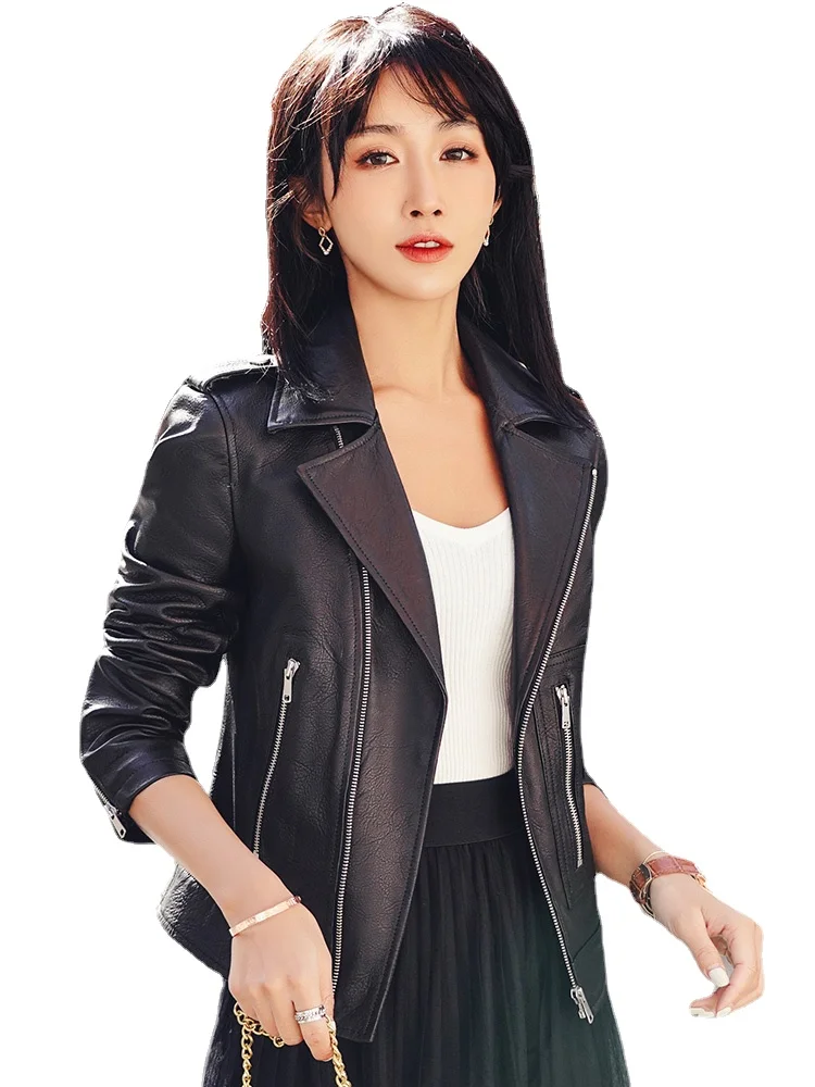 2023 New Genuine Leather Clothing Women's Natural Sheepskin Short Motorcycle Slim Leather Jacket Female Korean Coat Fashion FCY