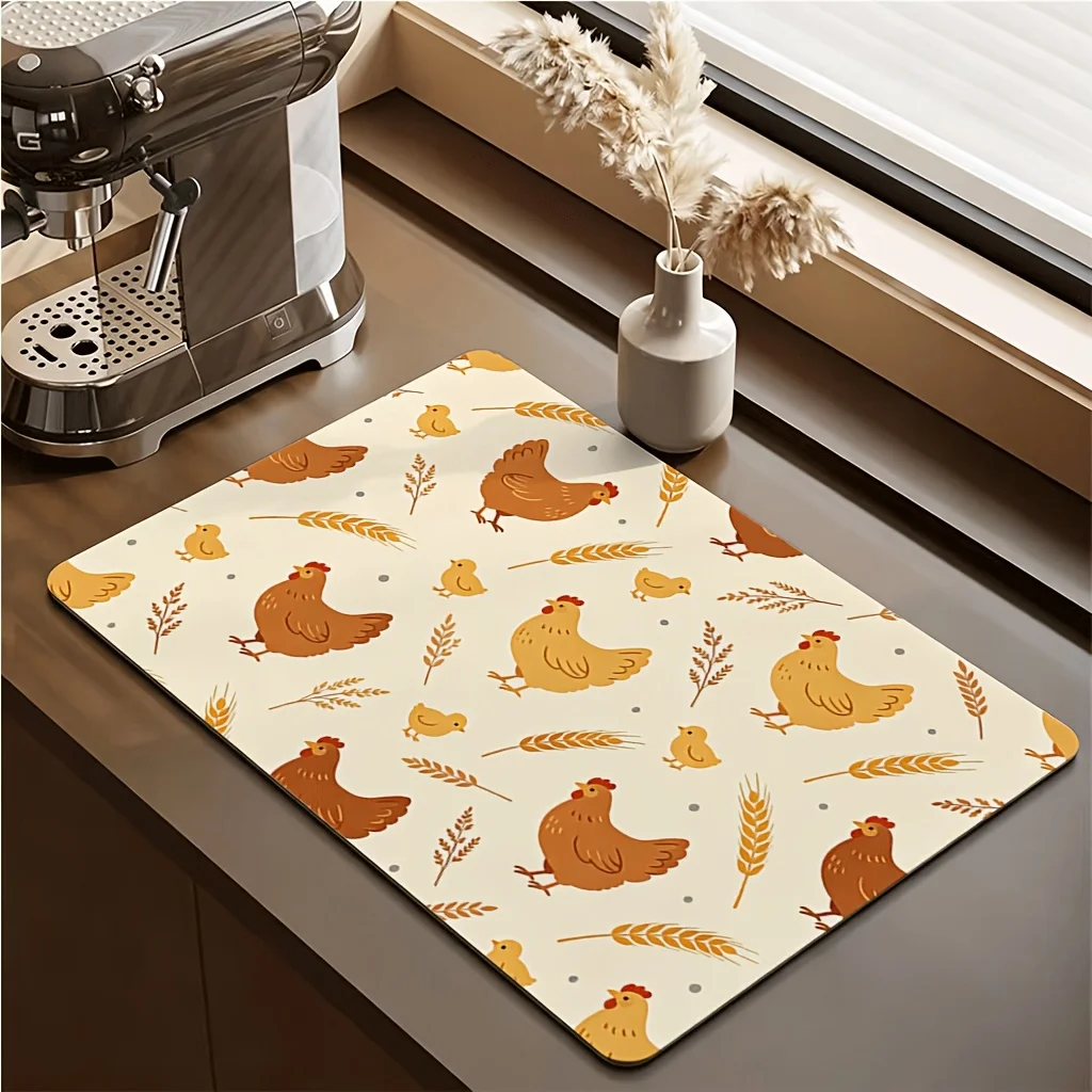Vintage Oil Painting Dish Drying Mat Ultra Absorbent Kitchen Counter Mat Antique Landscape Bird Countertop Coffee Bar Pad