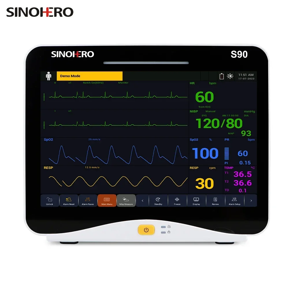 Портативный монитор пациента 12,1-дюймовый сенсорный экран монитор жизненных показателей ЭКГ RESP NIBP SpO2 TEMP IBP CO2 AG Gas S90 НОВЫЙ